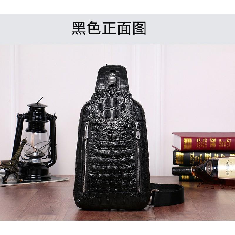 New Crocodile Patterned Men's Chest Bag Korean Version Casual Single Shoulder Diagonal Cross Genuine Leather