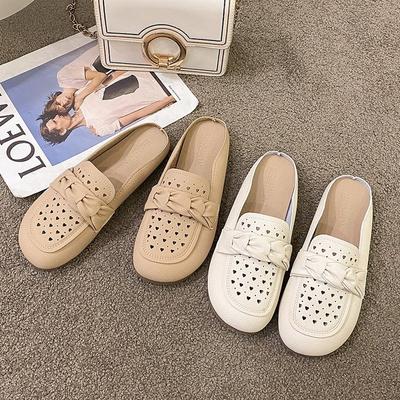 Baotou Slippers Women Wear Summer Hole Shoes 2025 Doudou Shoes Mesh Hollow Half Drag Women's Beach Cool Slippers