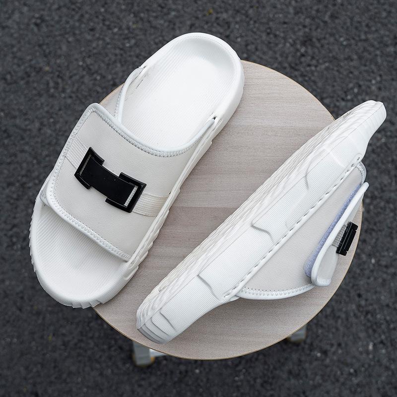 One-word Drag Men's Summer Wear Trend Casual Leather Slippers Thick-soled Non-slip Men's Beach Sandals