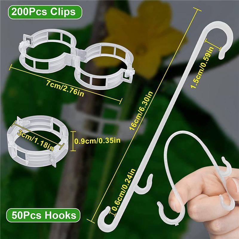 2026+ 250 Pcs Tomato Clips, Plant Support Clips and J Tomato Hooks, Plastic Trellis Clips Vegetable Cages Vine Garden Clips