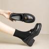 Sunflower~ round head small leather shoes thick-soled retro small gold buckle genuine leather thick heel lazy loafer single shoes women's small le
