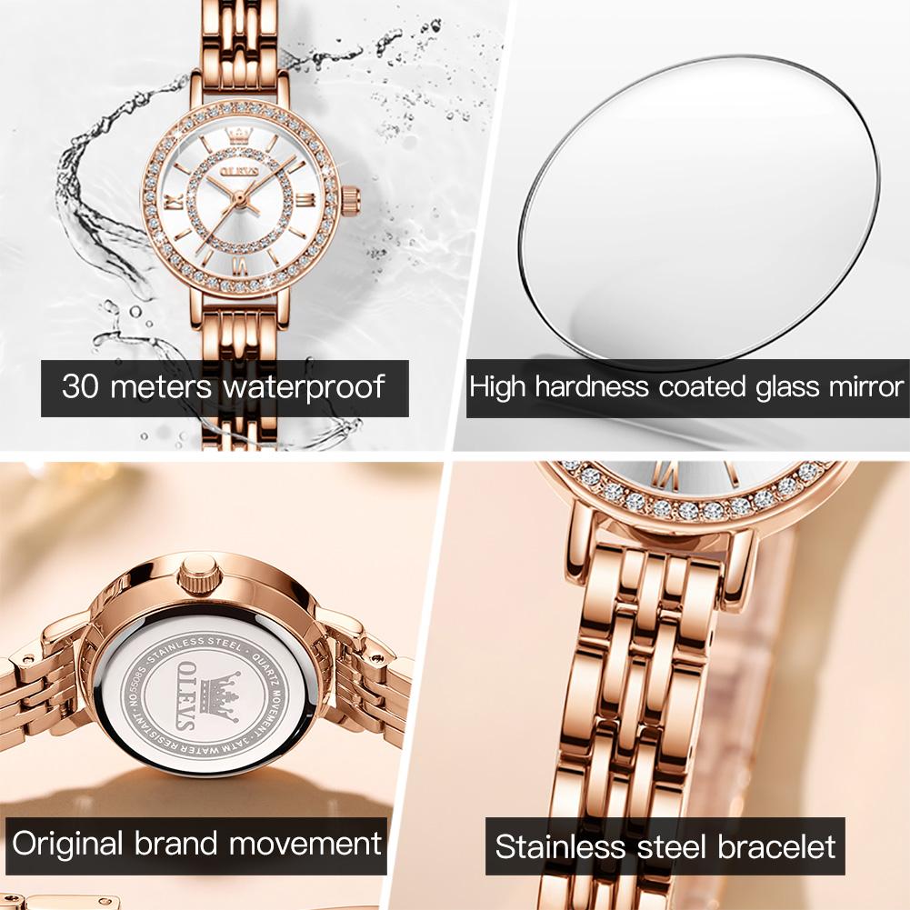 OLEVS 5508 Diamond Watch for Women Rose Gold Stainless Steel Waterproof Elegant Ladies Wrist Watch Original Quartz Women's Watch