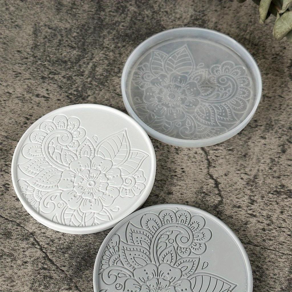 Flower Coaster Silicone Mold Epoxy Resin Crystal Plaster Concrete Mold DIY Round Coffee Wine Glass Tea Coaster Tray Home Decor