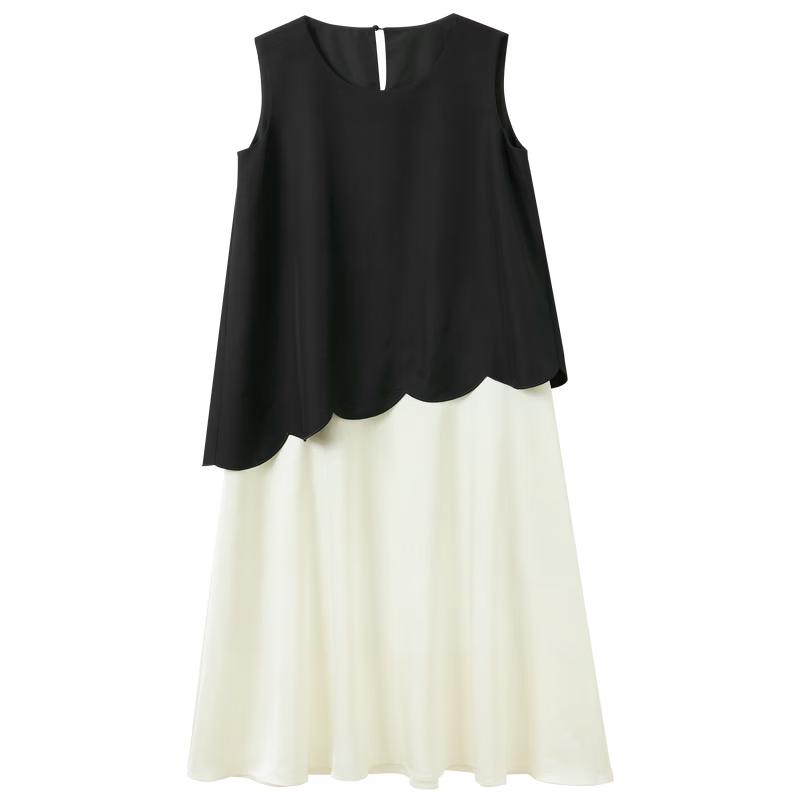 Sancai 2026 Spring Round Neck Faux Two-Piece A-Line Vest Dress