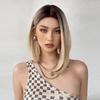 Gerade synthetische Perücken für Frauen, braun-blonde Ombre-Bob-Perücken mit Pony, tägliches Cosplay, mittellanges, hitzebeständiges Haar