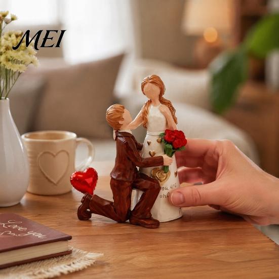 Tabletop Romantic Proposal Figurines Faceless Wedding Couple Figurine, Resin Statue, Engagement Souvenirs with Rose Details Sculpture for Living Room