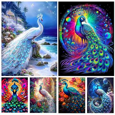 Neues Diamantgemälde Pfau Persönlichkeit am Strand 5DDIY Voll Runde Quadratische Diamantdekoration Mosaik Heimdekoration