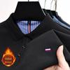 Men's Fleece-Lined Turn-Down Collar Long-Sleeve Polo Shirt - Autumn/Winter Casual Embroidered Warm Top
