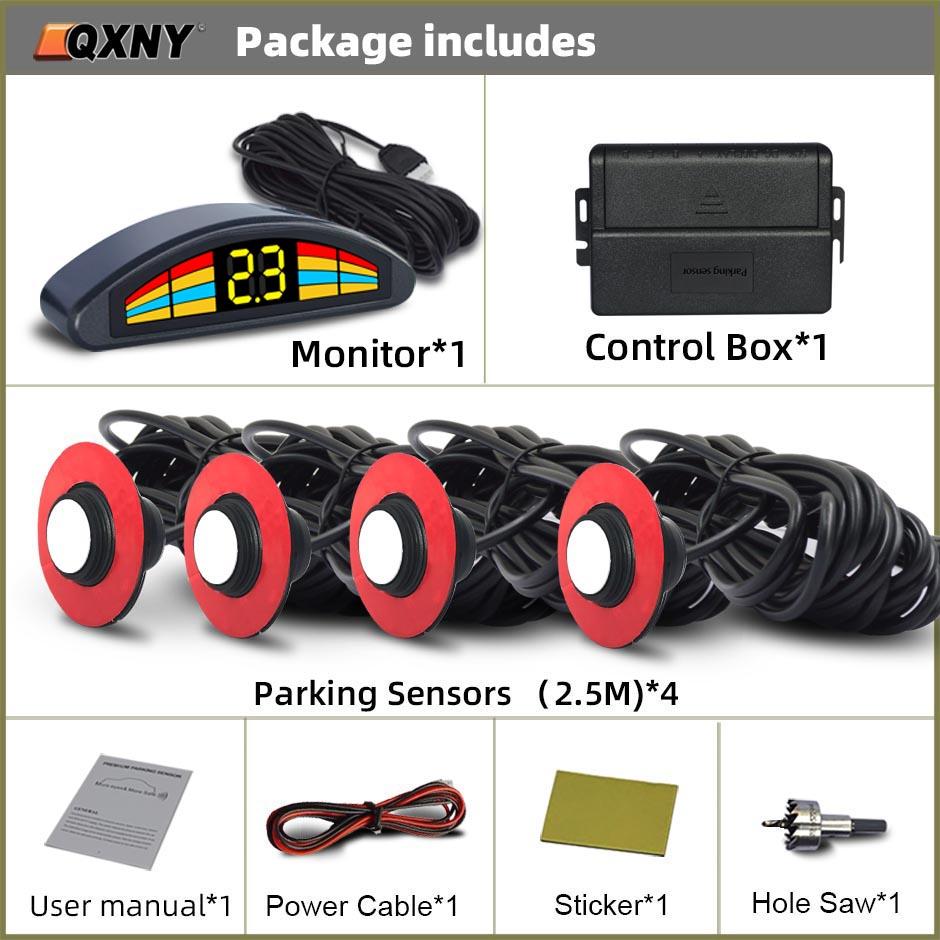 Car 4 Parking Sensor Kit  Flat 16.5mmParktronic Reversing Backup Radar Recoil Auto Detector  Assistance Voice Buzzer Automobile