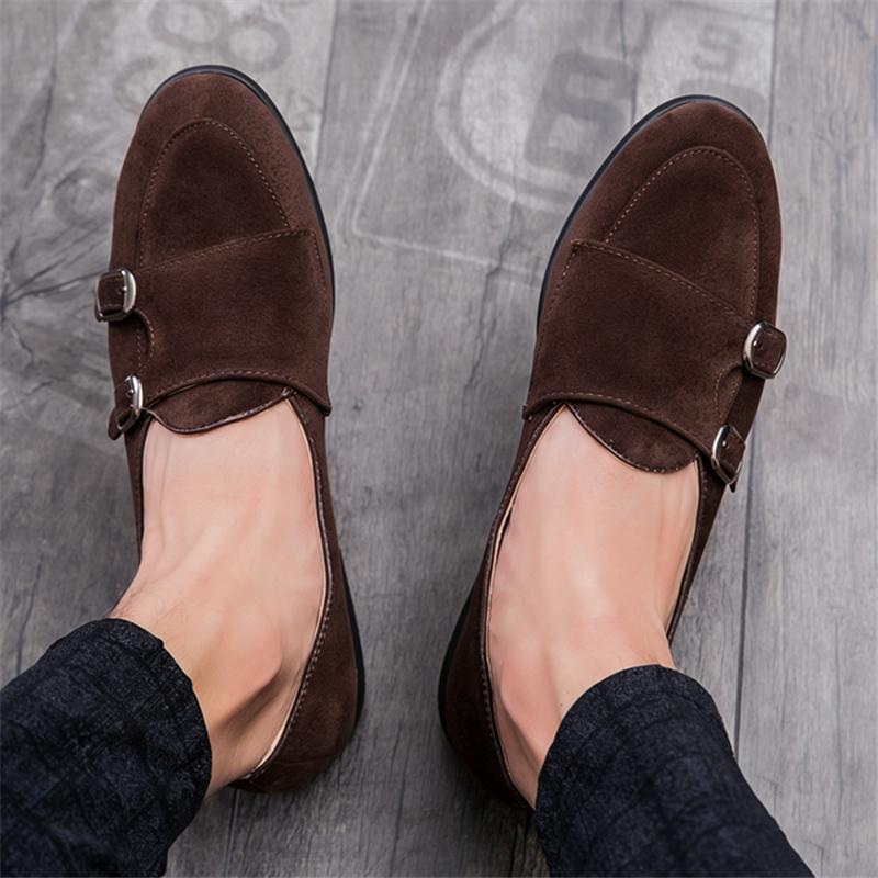 New British Trend Suede Leather Monk Strap Shoes for Men Fashion Designer Dress Formal Wedding Prom Footwear Zapatos Hombre