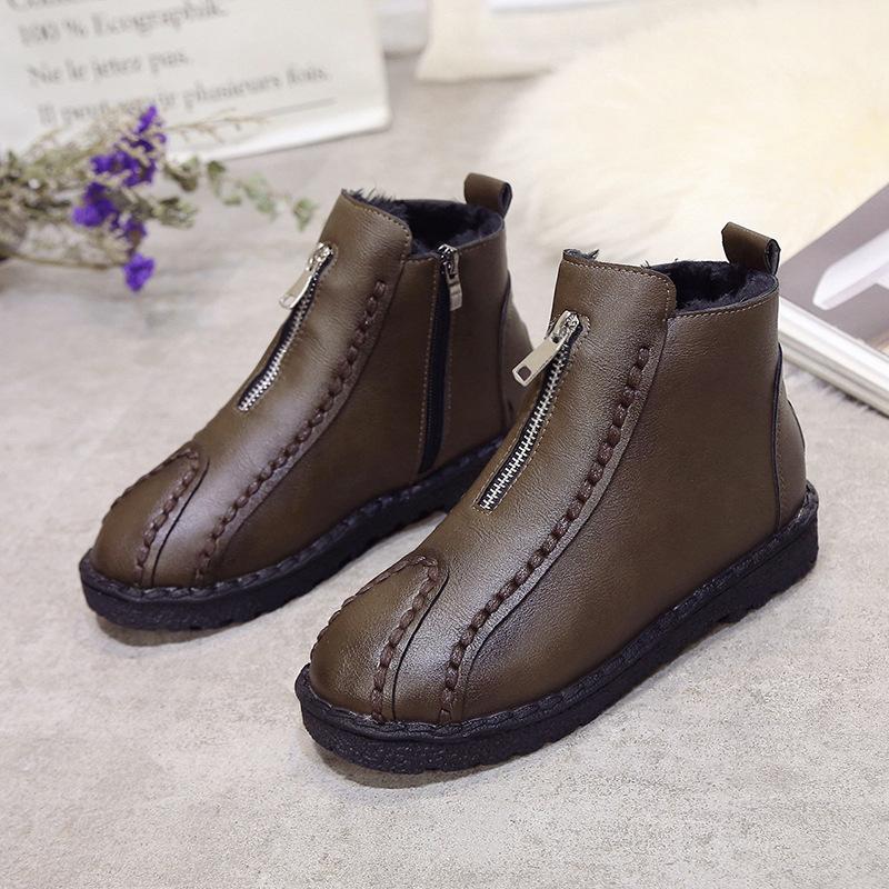 2019Women Ankle Boots Plus Size Hand-made Leather Woman Boots Round Toe zipper Shoes Female Footwear  ankle boots for women