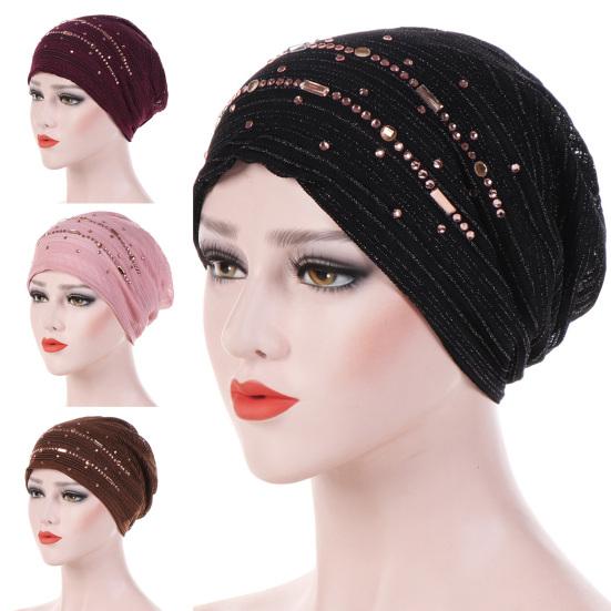 Cappello a turbante pieghevole sottile con strass Cappello lucido elastico Accessori per capelli da donna