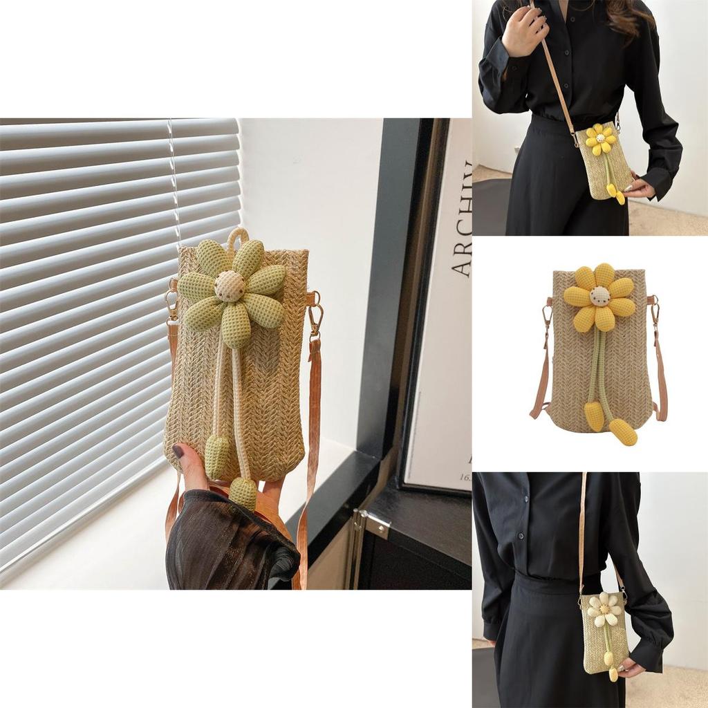 Adorable Floral Weave Bag For Women Trendy Summer Crossbody Phone Purse