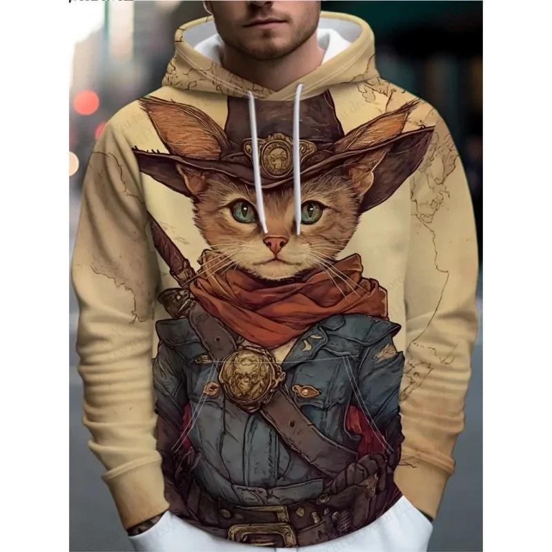 3D Print Men's Samurai Cat Graphic Hoodies Fashion Oversized Hoodie Sweatshirt Coat Mens Sport Tracksuit Sudaderas