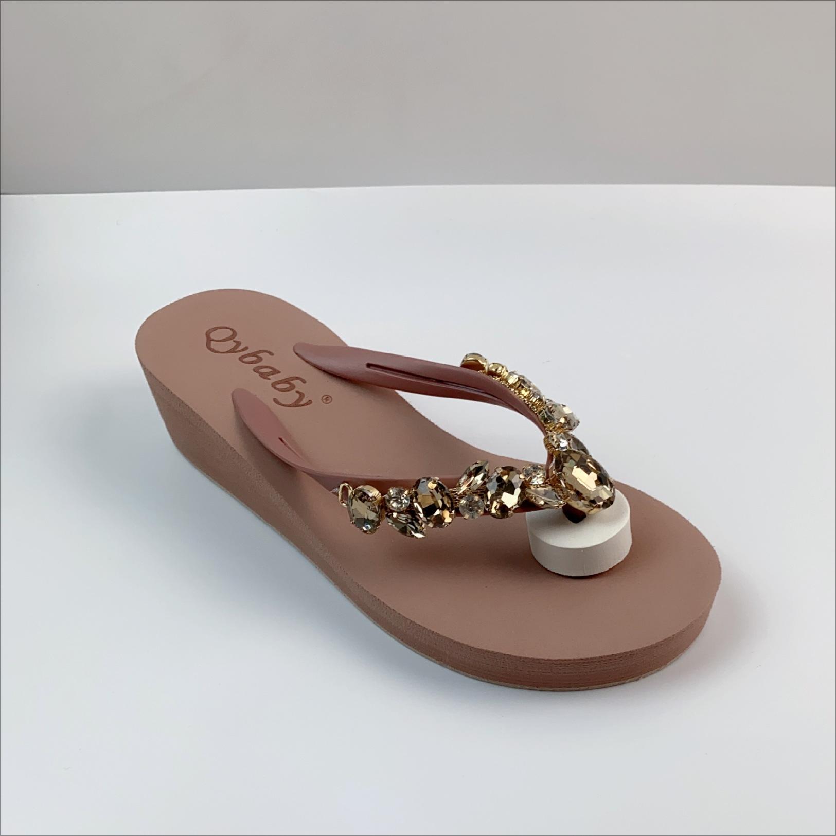 

Diamond Slippers Women Summer Outdoor Wear Beach Shoes Sandals Womens Sexy Shoes Slope Heel Flip Flops for Women Chanclas Mujer 37