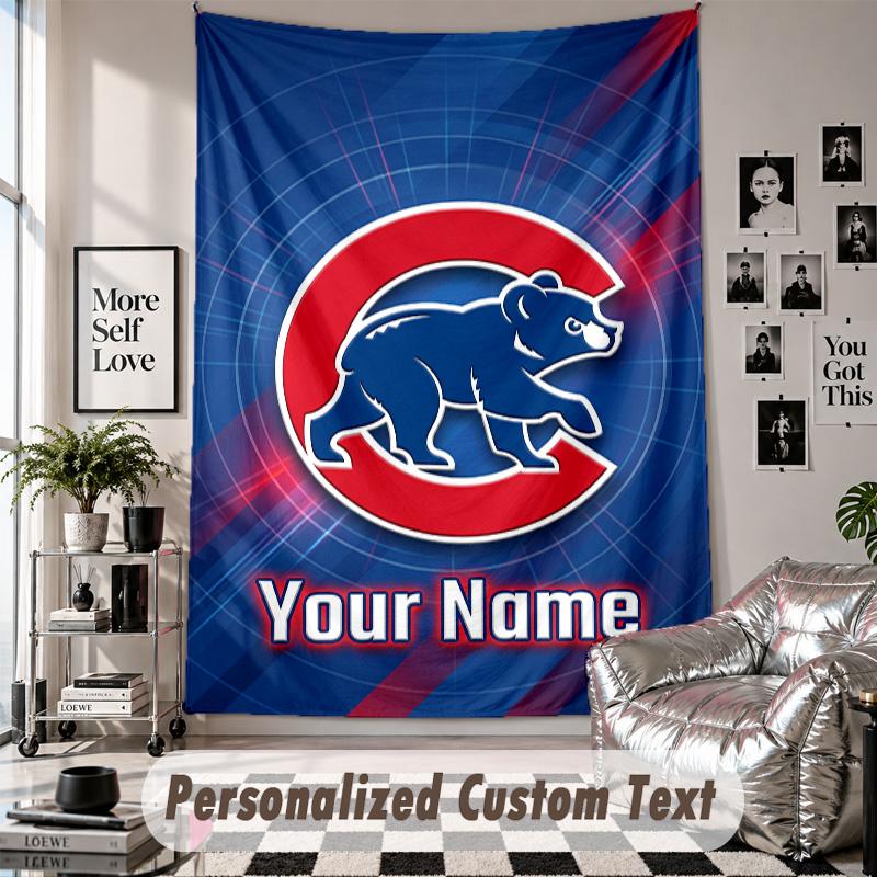 Wall Hanging Tapestry With Custom Name & Text, Chicago Cubs Decorative Tapestry For Bedroom