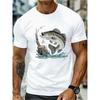 Men's Olive Green Fishing T-Shirt with Fish Print - Short Sleeve Round Neck Casual Outdoor Wear Suitable for Fishing Enthusiasts,, Machine Washable