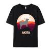 Normcore Akita And Moon Halloween Tshirt Vintage Black Top Tshirts Family Tops Shirts Cotton Mens England Style