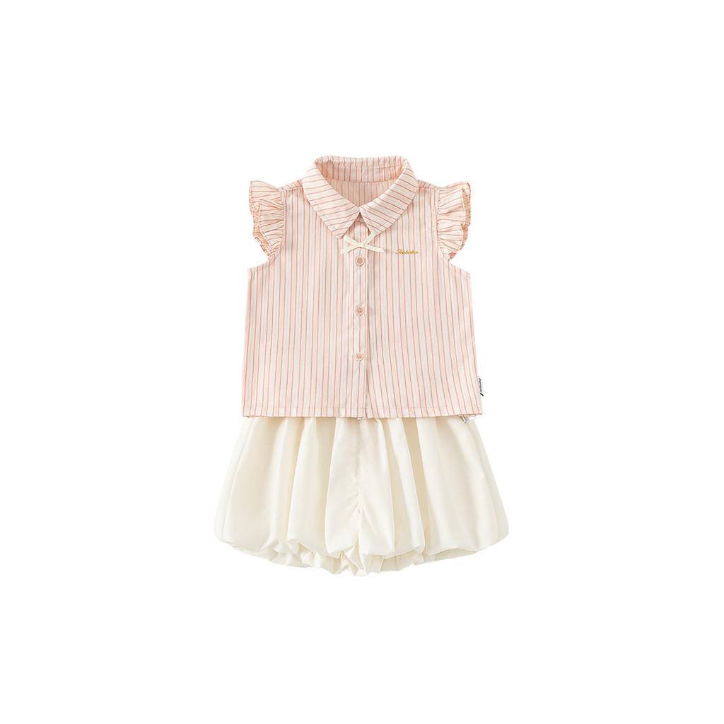 

Girl Summer Striped Cotton Twopiece Set With Butterfly Bow For Kids Ages 3 To 8 140CM