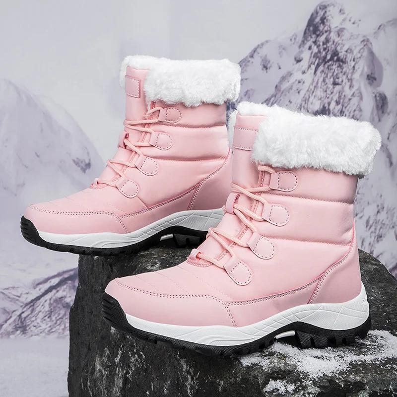 Fashion Winter Women's Snow Boots High Top Plus Velvet Women's Cotton Shoes Outdoor Warm Casual Shoes Comfortable Non-slip Hiking Boots