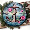 Nautical Anchor Sailboat Floral Metal Wall Art 8 Inch Round Iron Decor For Home Kitchen Cafe Hanging
