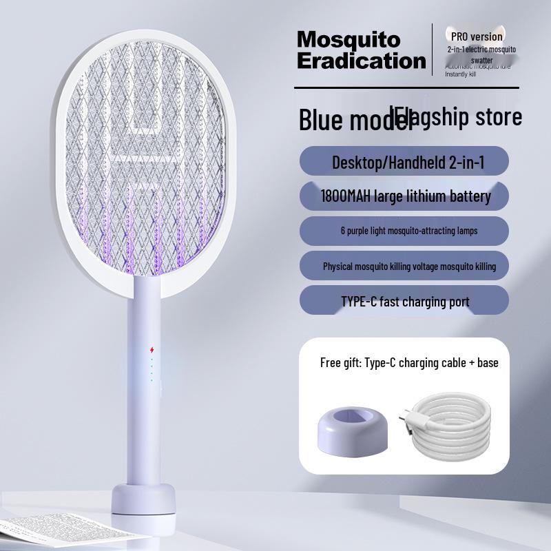 Wiederaufladbare elektrische Mückenvernichter-Lampe & Fliegenklatsche - Leistungsstarker Zwei-in-Eins Automatischer Elektrischer Schlagmückenvertreiber Chinese Version gray