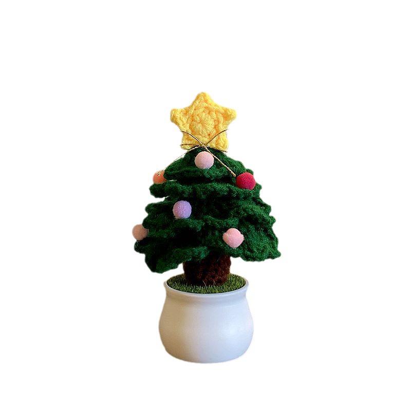 Hand-Knitted Christmas Tree Small Potted Plant - Festive Desktop Decor & Creative Gift