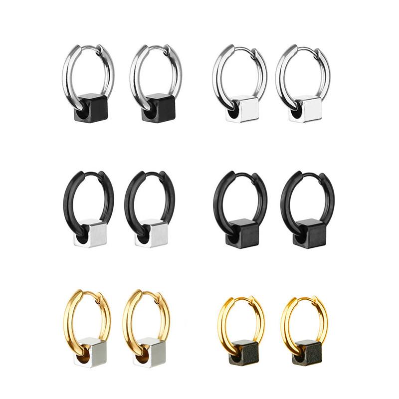 Fashion Square Bead Circle Earrings Stainless Steel Punk Hiphop Geometric Stud Ear Jewelry Party Gifts For Women Men