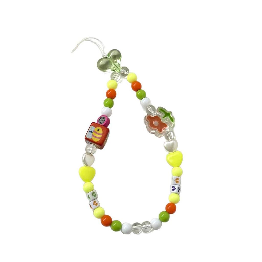 Colorful Beaded Chain Keychain Lanyard for Phone Case & Camera - Women's Trendy Accessory.