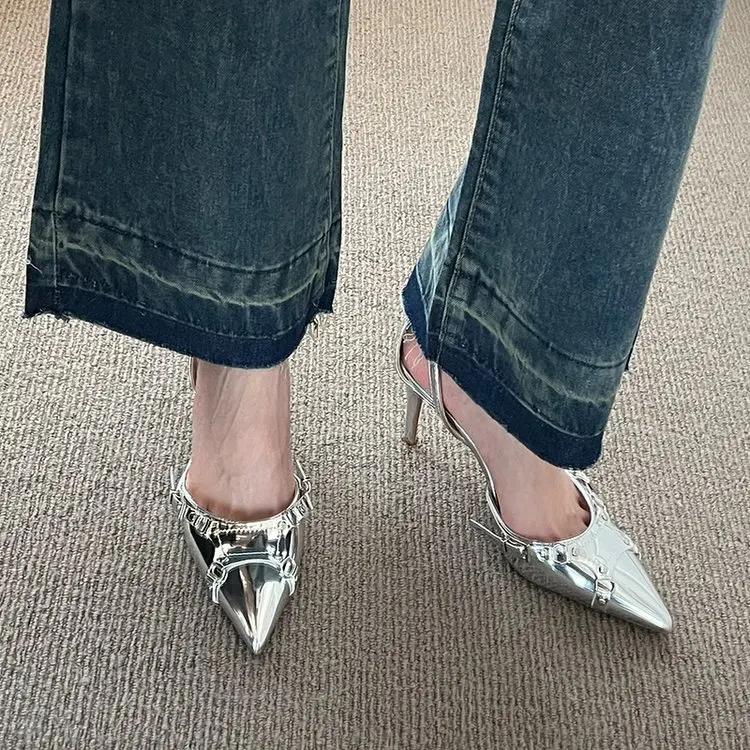 2024 Women's Sandals Summer 2024 Shoes For Women Luxury Brand Pumps Rhinestone High Heels Slingback Patent Leather 2024 Stiletto