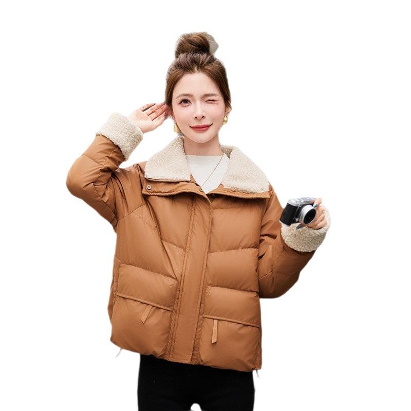 Short lamb wool lapel cotton clothes for women's winter new loose foreign style thickened warm cotton coat