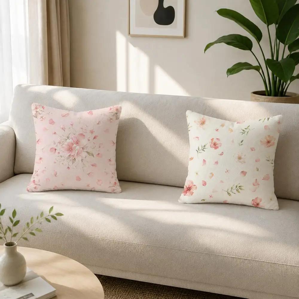 Floral Print Petal Illustration Print Cushion Cover Soft Plush Fluffy Throw Pillow Cases For Sofa Bedroom Home Decor