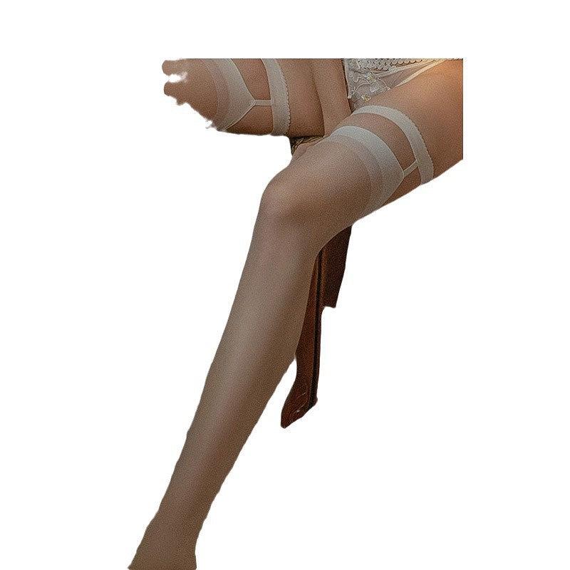 Ultra-Thin Black Silk Thigh-High Suspender Stockings for Women