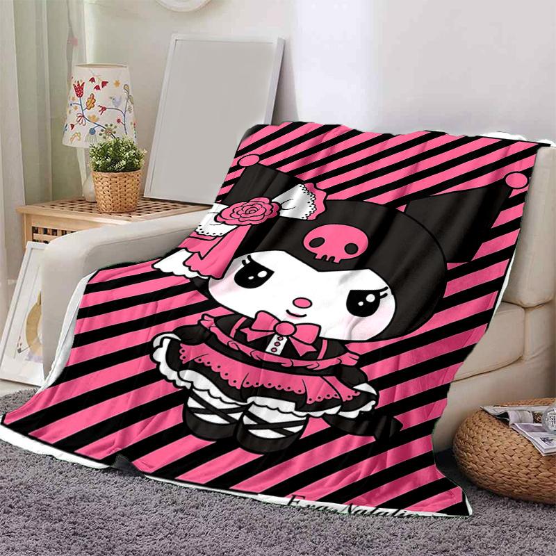 1pc Pink Rose Kuromi Blanket, Soft & Cozy Throw Blanket, Living Room, Travel, Camping, Car Blankets, Beach, Office Naps, Perfect Gift.L090