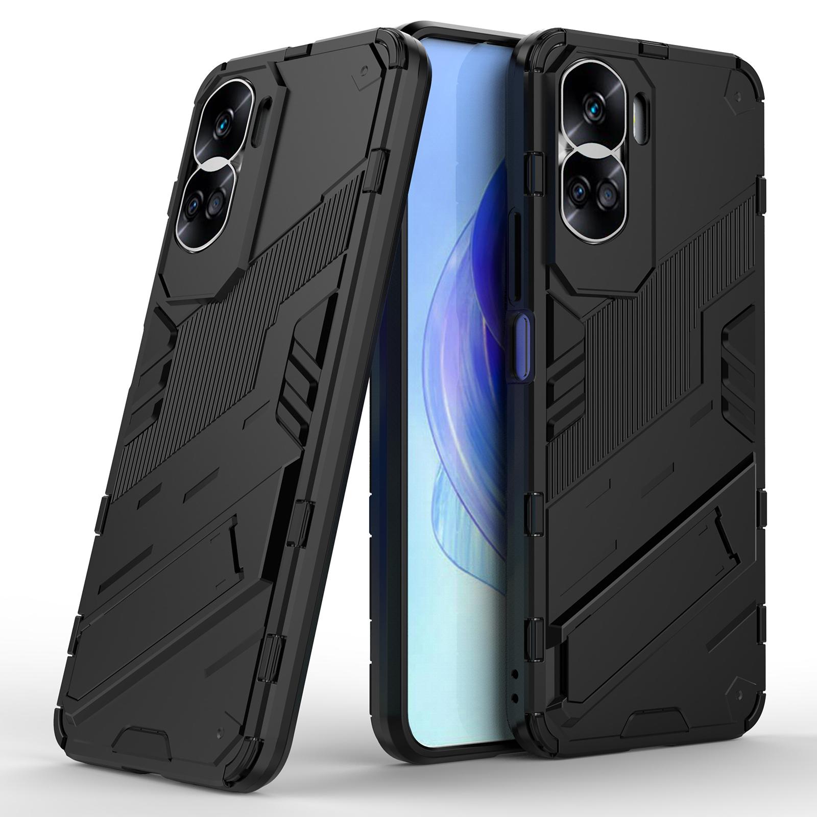 

For Honor 90 Lite 5G/X50i 5G Drop Protection Phone Case Kickstand PC+TPU Back Cover Black