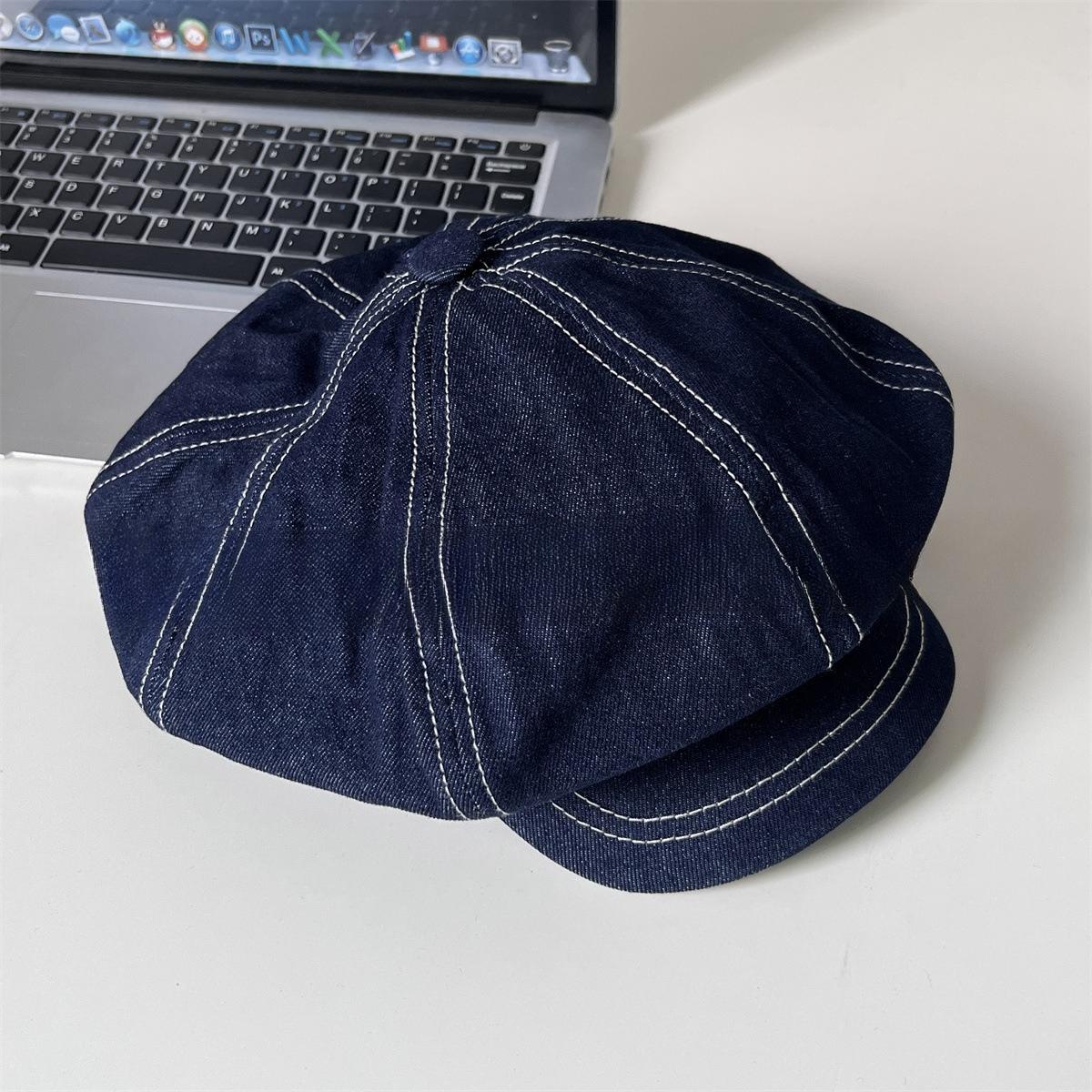 

Simple and Basic Top Line Design Small Octagonal Hat That Shows The Face British Style Literary Painter Hat M（56-58cm）