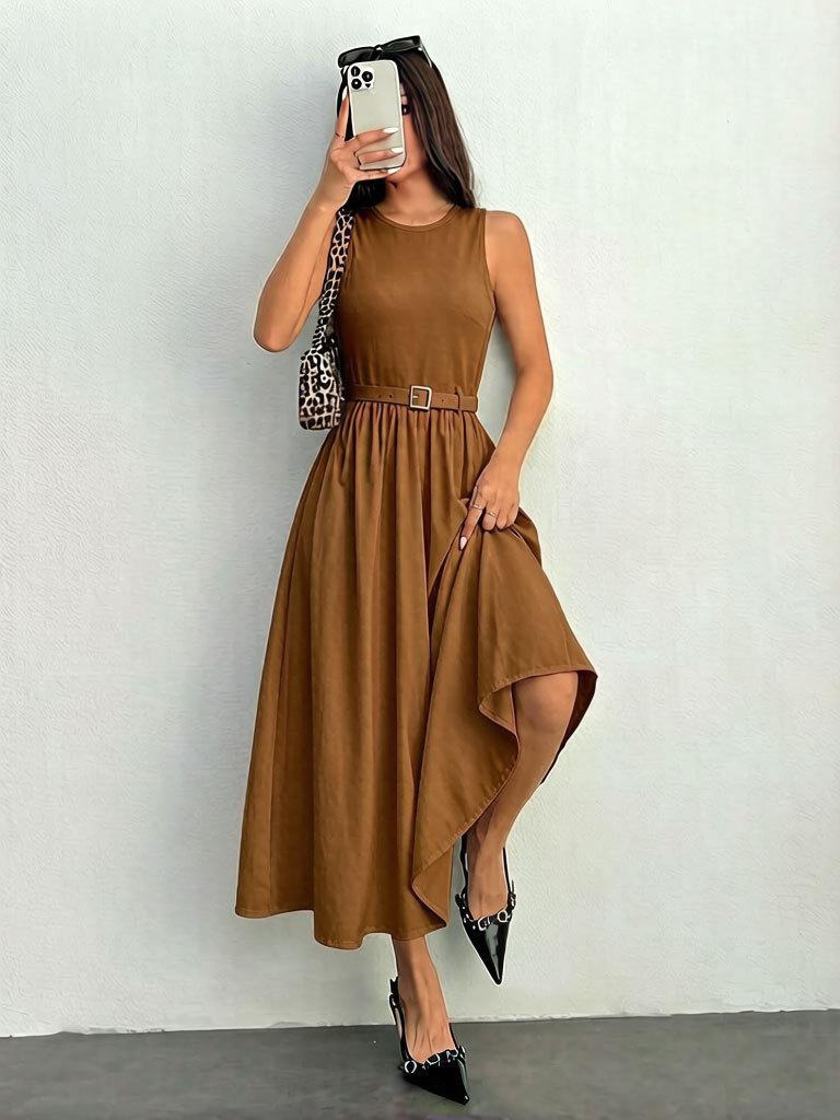 New European and American Style Women's Vest Dress Versatile Simple Casual Waist Belt Skirt Women's Clothing
