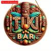 1pc 2d Flat Hawaiian Tiki Mask Bar Sign - 20cm Round Wood Art Decoration for Home, Garage, Cafe, Restaurant, Bar, BBQ, Beach, Resort Decoration