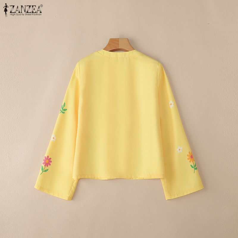 ZANZEA Women V-Neck Casual Long Sleeve Floral Print Blouse