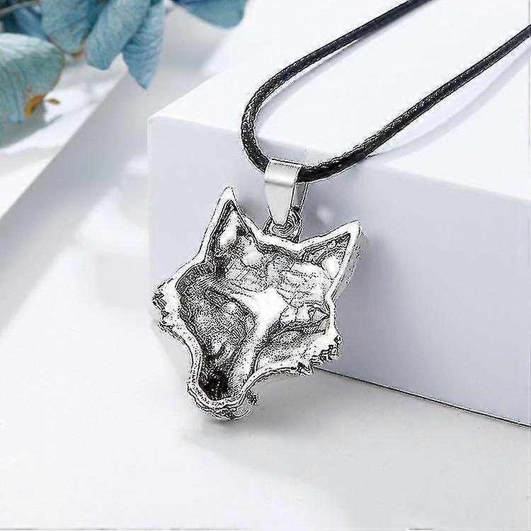 Wolf Necklace, Viking Wolf Head Pendant, Faux Leather Cord, Wolf Jewelry Gift