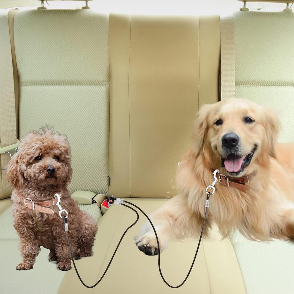 Dog Seat Belt, Double Dog Seatbelt Vehicle Safety Chew Proof Dogs Vehicle Safety Tether Cable,Double Clip No-Chew Pet Car Leash Lead,Car Safety