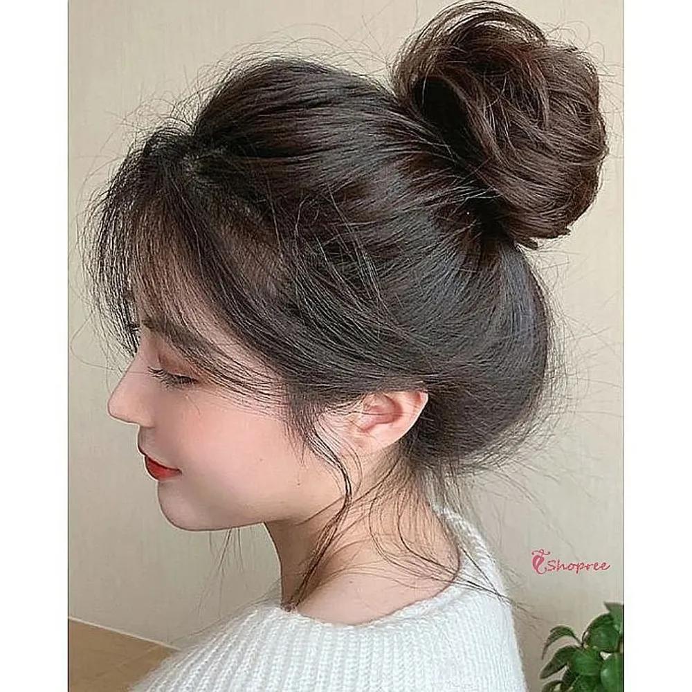 Bun headband part bun tie women s volume hair women s updo wig upstyle ijk013 Light brown-8cm