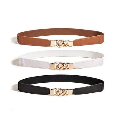 Stylish Women's Elastic Waist Belt with 8-Shaped Metal Chain Buckle