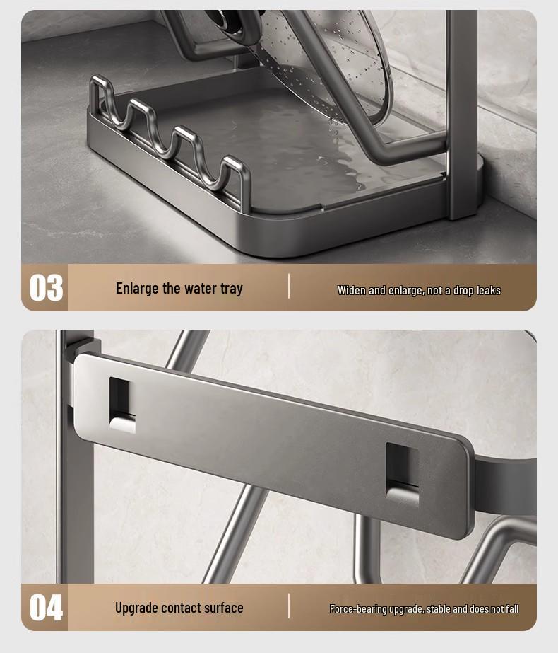 Wall-Mounted Punch-Free Kitchen Rack for Pot Lids and Chopping Boards