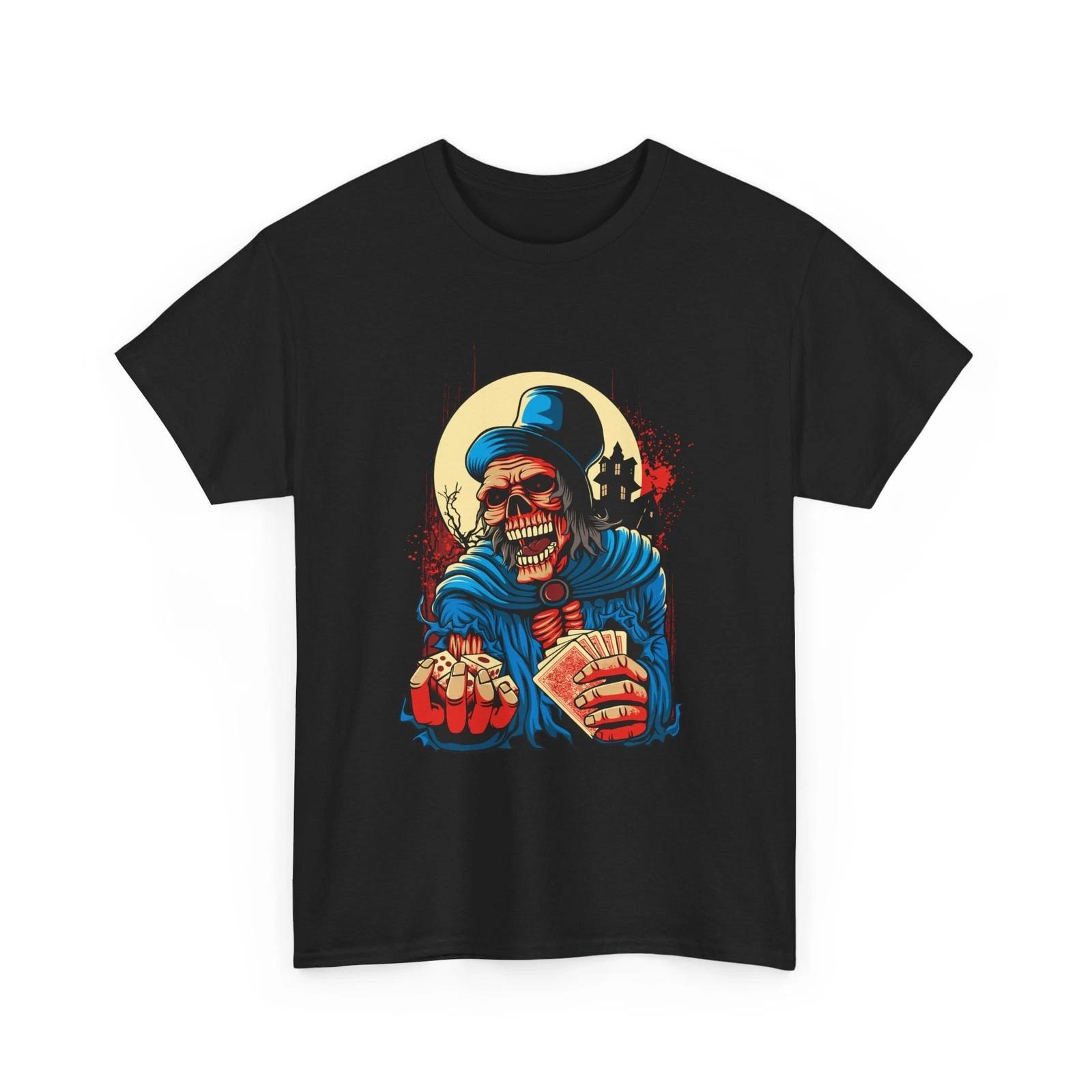 Skull Gambler Poker T-Shirt | Skeleton Poker Graphic Shirt, Horror Casino Gift 3XL
