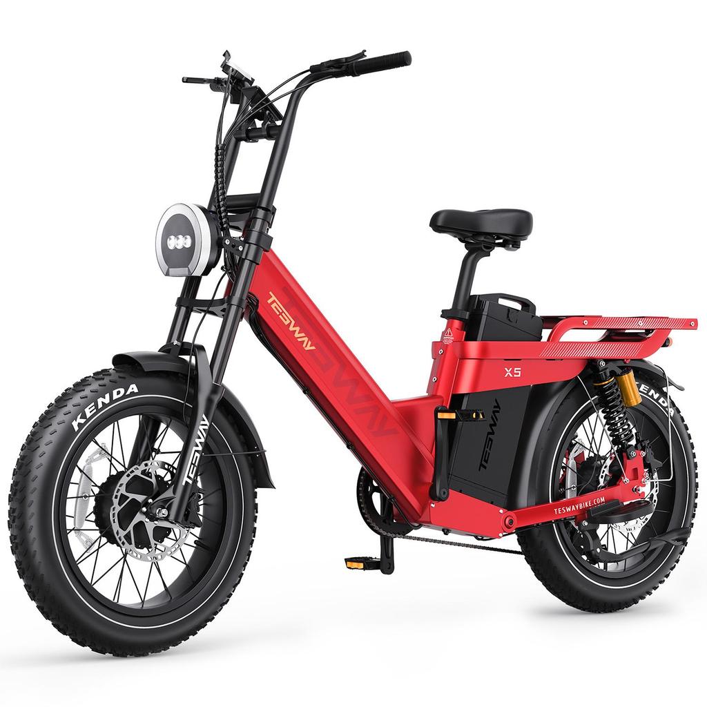 Tesway X5 AWD Electric Bike, Peak 3000W Dual Motor, 52V 60Ah Battery, Range 300km, 20*4.0'' Tires, 7 Speed, 8A Charger