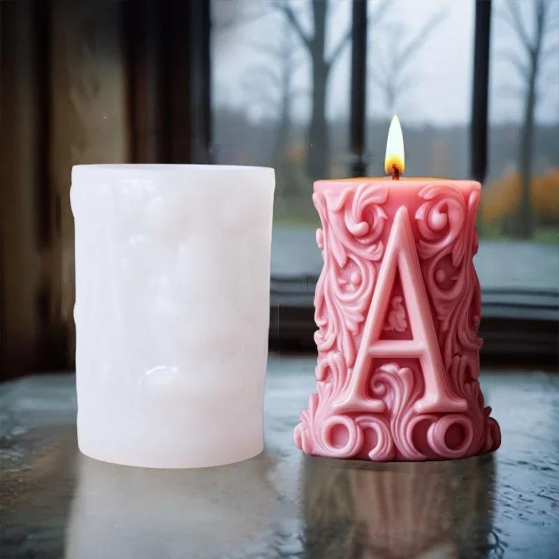 Wave Pattern Relief Cylindrical Candle Silicone Mold Rattan Flower Carving Roman Column Candle Mould Curved Column Resin Molds