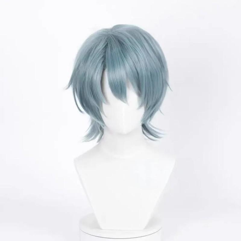 Cosplay Wig Short Straight Blue Gray With Teased Top Rose Net High Temperature Fiber Men