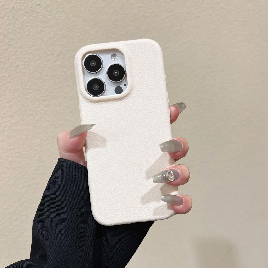 Simple solid color lychee pattern is suitable for iphone17promax leather pattern mobile phone case, simple Apple 13 anti-drop protective case.