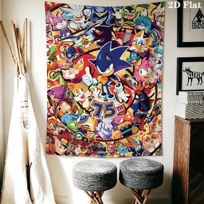 Sonic the Hedgehog Wall Tapestry Aesthetic Wall Hanging Printed Fabric Blanket Decorative Tapestries for Bedroom Living Room Home Decor